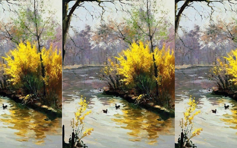 Akvarell kacsa játék vízzel egy tóban és a kert oldali pillanatban kézzel rajzolt ábra vektor