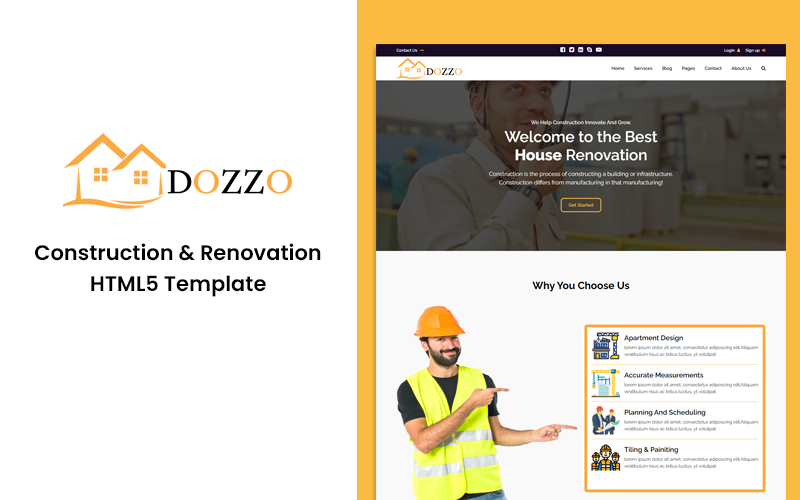 Dozzo - HTML-webbplatsmall för konstruktion och renovering