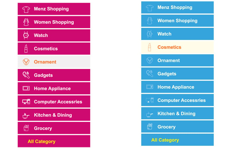 Elemente der Benutzeroberfläche des E-Commerce-Kategoriemenüs mit 10 Symbolen
