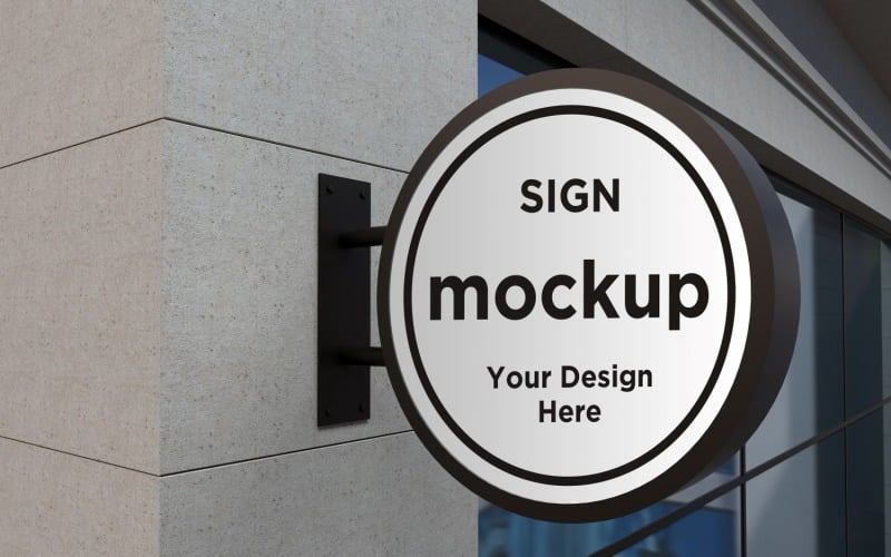 Wall Mount Rounded Sign Mockup Template - TemplateMonster