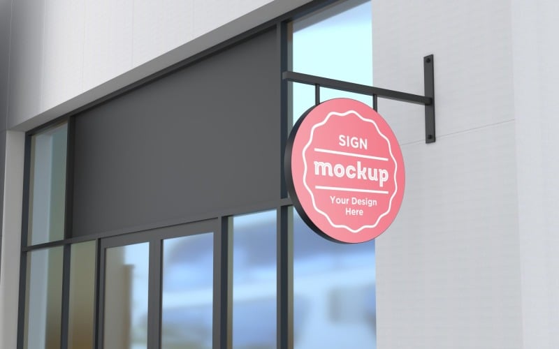 An der Wand befestigt, abgerundet, mit einer an der Wand befestigten Mockup-Vorlage