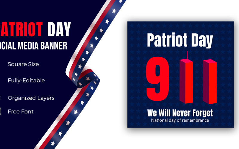 Patriot Day 11. září 2001 Banner Nikdy nezapomeneme na sociální média z 11. září
