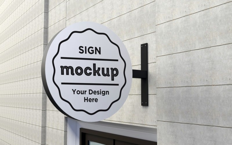 Round Wall Mount Sign Mockup Template attached to the wall