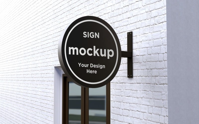 Round Wall Mount Signage Mockup Template - TemplateMonster