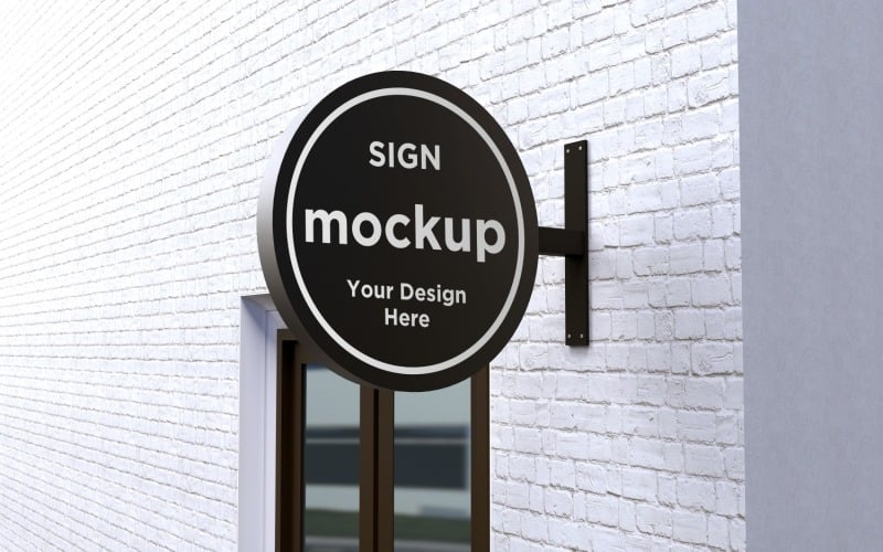 Yuvarlak Duvara Montaj Tabela Mockup Şablonu