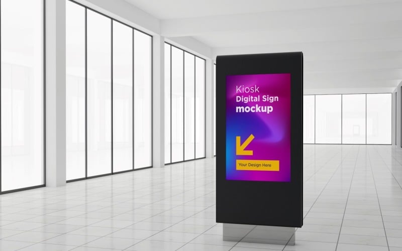Boş Etkileşimli Kiosk Dijital 3D İşleme Işareti Mockup