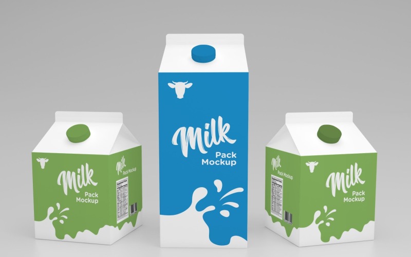 Confezione da tre confezioni di latte da mezzo litro e due modelli di mockup da 250 ml