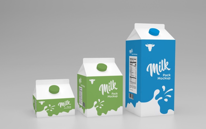 Modèle de maquette d'emballage de paquet de lait d'un litre, d'un demi-litre et de 250 ml