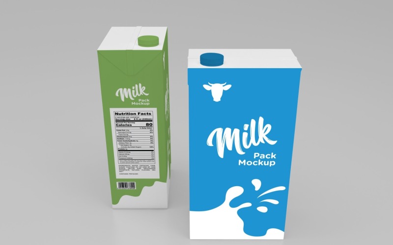Plantilla de maqueta de caja de empaquetado de paquete de leche de dos tipos de un litro