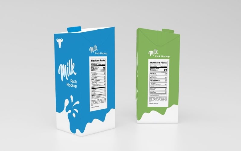Шаблон макета картонной коробки объемом один литр в 3D-упаковке из двух пакетов молока