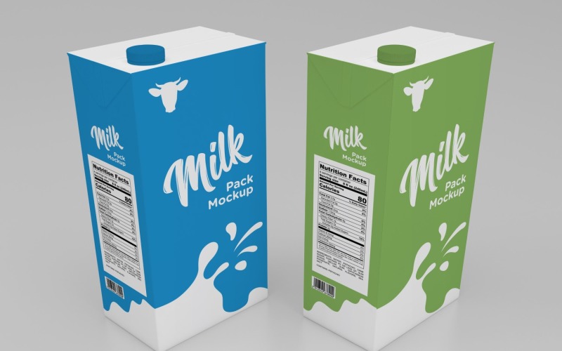 Шаблон макета картонной коробки с двумя пакетами молока на один литр