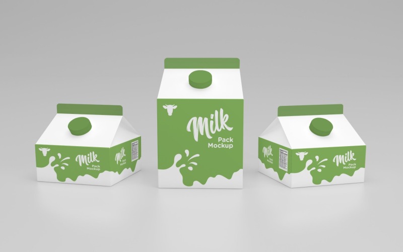 Tre confezioni di latte da mezzo litro con modello di mockup da 250 ml
