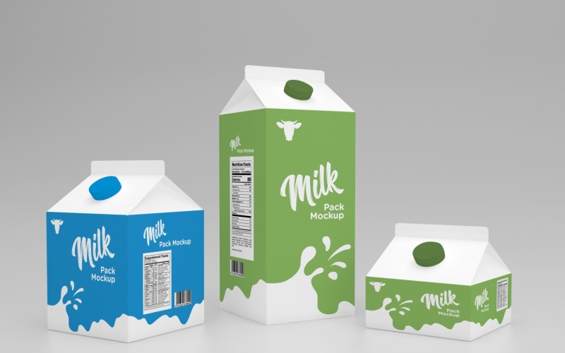 Tři typy balení mléka o polovinu později a 250ml maketa šablony