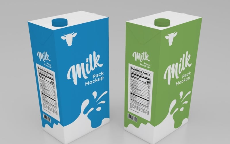 Download Two Milk Pack One Liter Carton Box Mockup Template