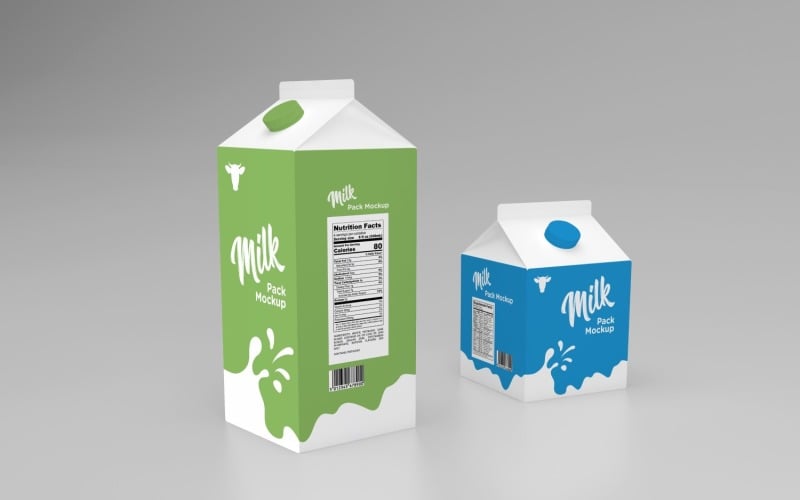 Two Milk Pack Packaging One And Half Liters Mockup Template