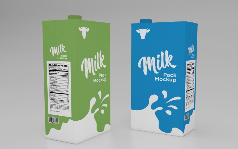 Two Type One Liter Milk Pack Packaging Mockup Template