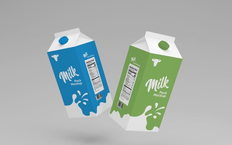 Un litro Dos cajas Paquete de leche Empaquetado Plantilla de maqueta cayendo