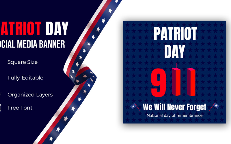 Bandera Horizontal Día Patriota Estados Unidos 9/11 Día Patriota Redes Sociales