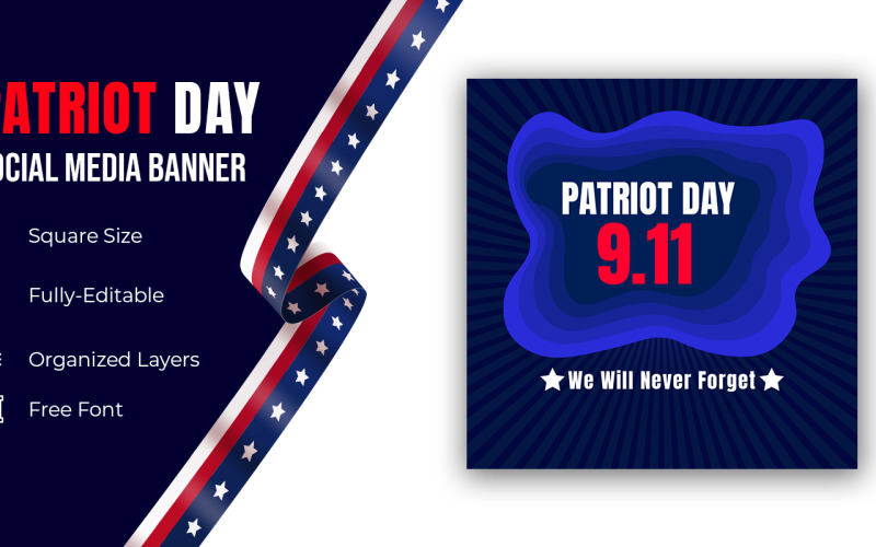 Cartel del vector del día del patriota 11 de septiembre Redes sociales