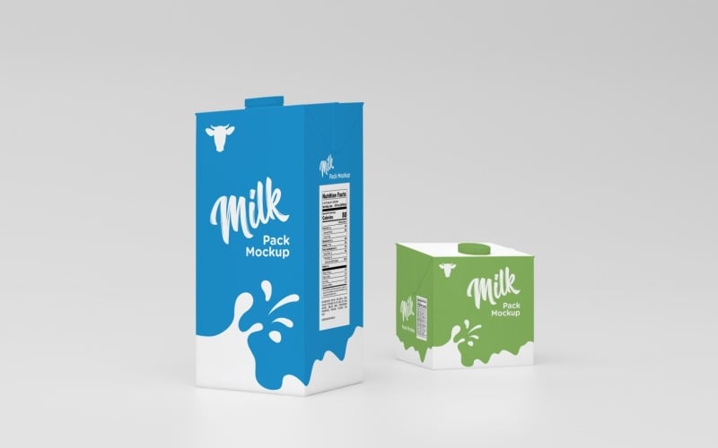 3D One Liter, Half Liter And 250ml Milk Pack Packaging Mockup Template