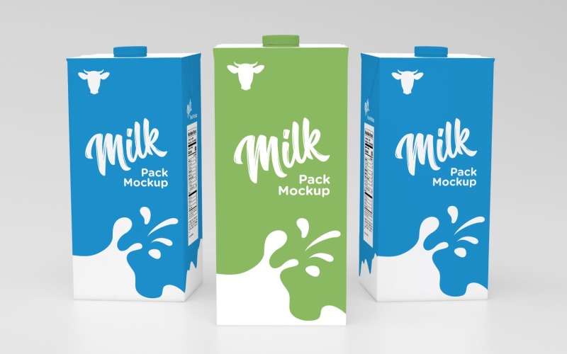 3D Three Milk Packaging One Liters Box Mockup Template