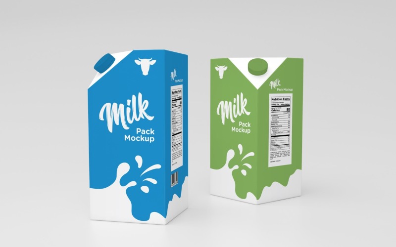 3D Zwei-Typ-Ein-Liter-Milchpack-Verpackungsbox-Mockup-Vorlage