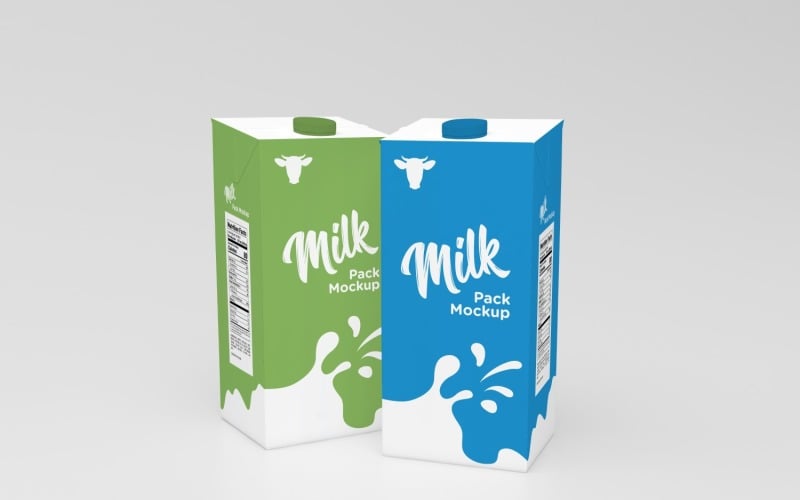 Modèle de maquette d'emballage de paquet de lait 3D de deux types d'un litre