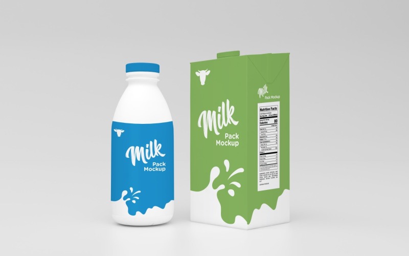 Plantilla de maqueta de envase y botella de leche en 3D de un litro