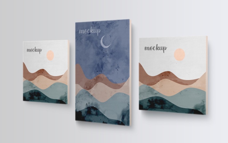 Schilderdoek Twee Vierkant Met Verticale Frame Mockup Sjabloon
