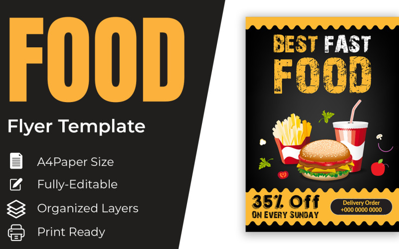Menú de Flyer de comida rápida Comida para ordenar Diseño de menú de comida chatarra