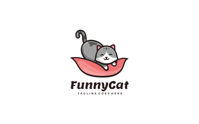 Modèle de logo de dessin animé drôle de chat