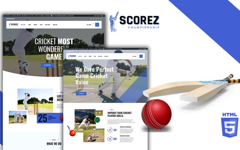 Plantilla de sitio web HTML5 de Cricket y béisbol de Scorez