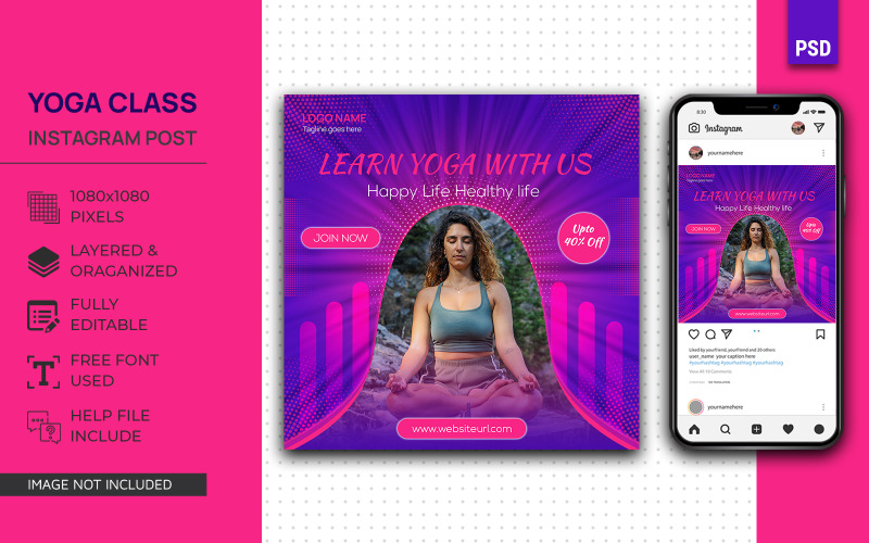 Plantilla PSD de diseño de publicación de redes sociales de Instagram de clase de yoga en línea