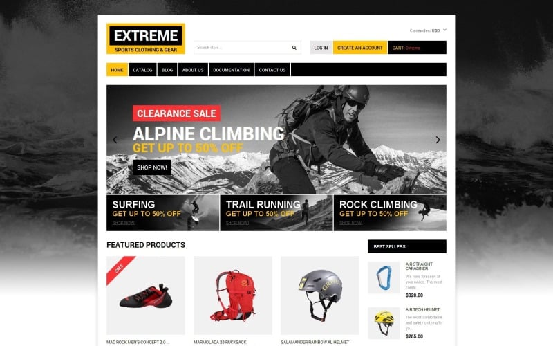 Бесплатная адаптивная тема Shopify для экстремальных видов спорта