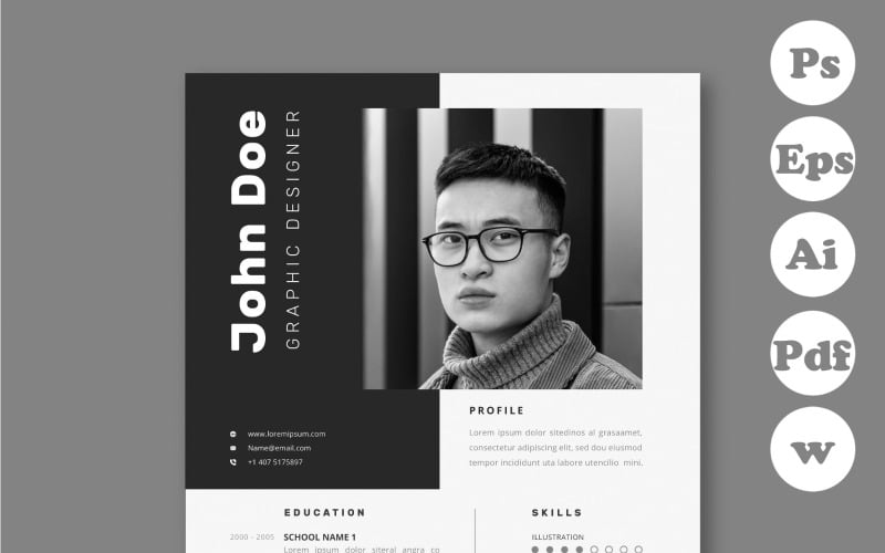 John Modern CV Şablonu Siyah Beyaz Yazdırılabilir Özgeçmiş Şablonu
