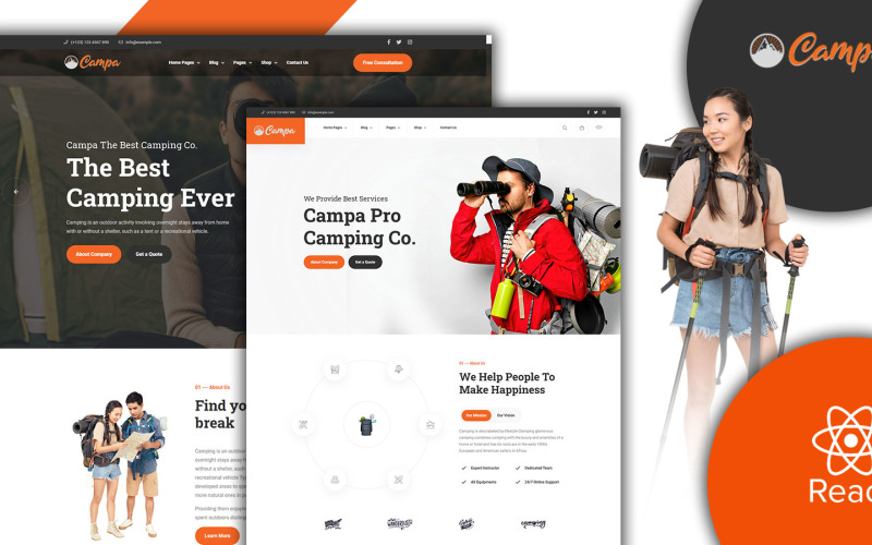 Modello JS Campa Adventure Store ed escursionismo React