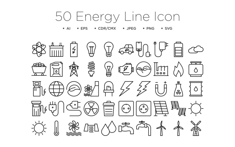50 Ikonuppsättningar för energidisplay