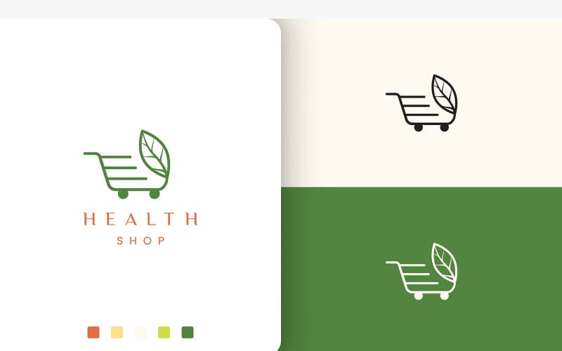 Logotipo do carrinho para loja de produtos naturais ou produtos de saúde