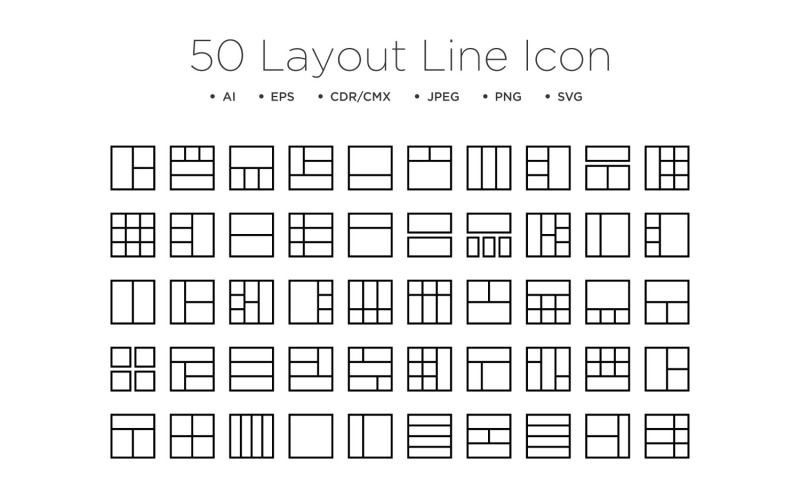 50 Set di icone di contorno di layout