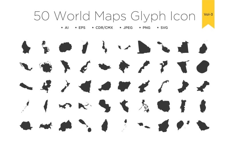 50 World maps Glyph Icons Vol 3 #190487 - TemplateMonster