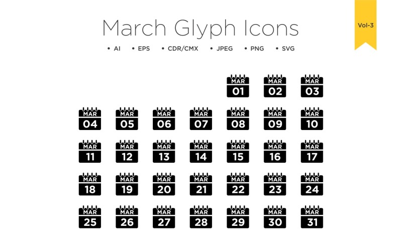 Conjunto de iconos de glifos de marzo Vol 3