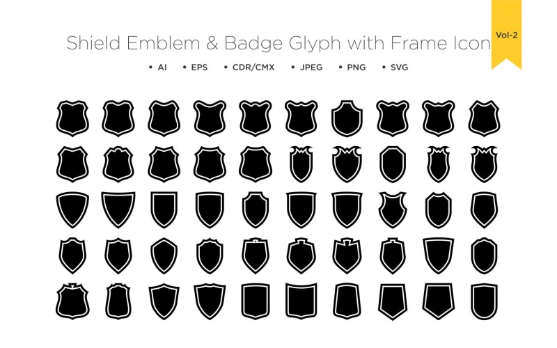 Emblème de bouclier et logos d'insigne - Glyphe avec cadre - 50_Set Vol 2
