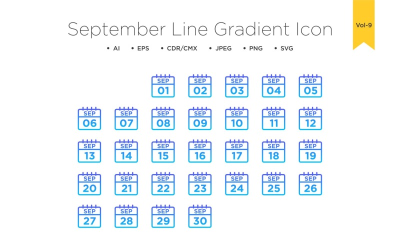 September Line Gradient Icon #190525 - TemplateMonster