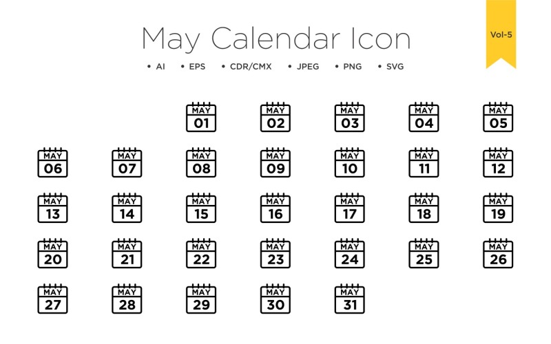 Set di icone della linea del calendario di maggio