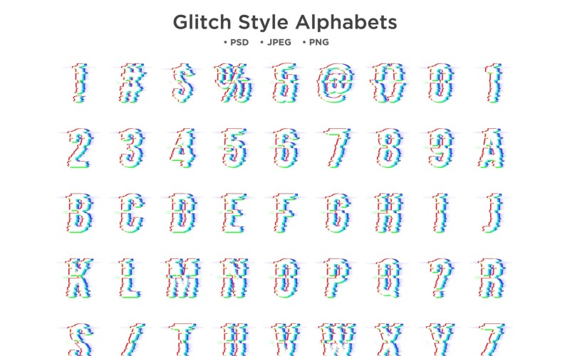 Alfabeto de estilo glitch, tipografía Abc