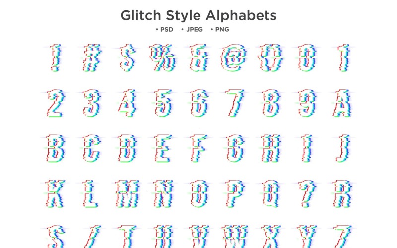 Alphabet de style glitch, typographie abc