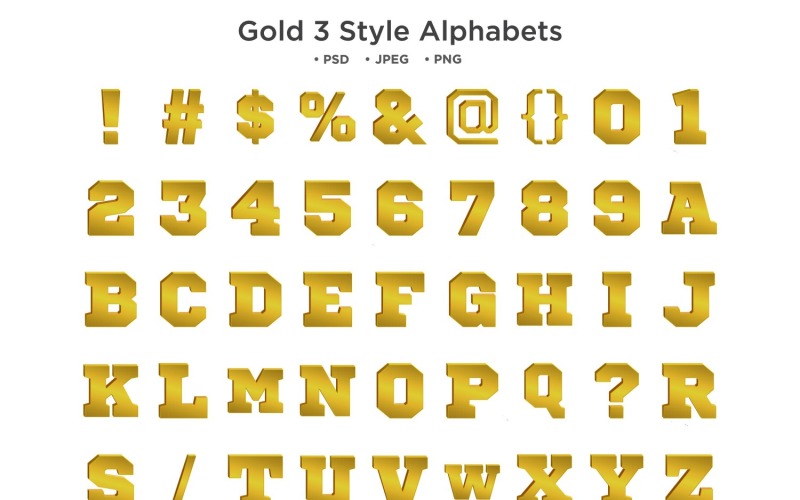 Goud 3 Stijl Alfabet, Abc Typografie