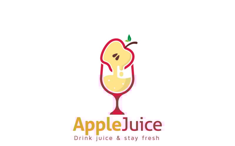 Fruit Juice Logo Concept For Apple Juice With Glass Vector Design.