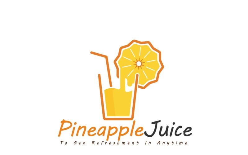 Fruit Juice Logo Design Vector, Pineapple Drinking Juice With Glass
