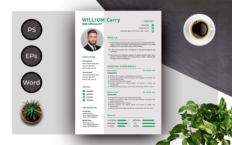 Willium Carry创意完整的简历模板